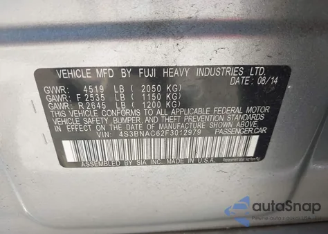 2015 Subaru Legacy 2.5I Premium from USA, damaged, VIN 4S3BNAC62F3012979